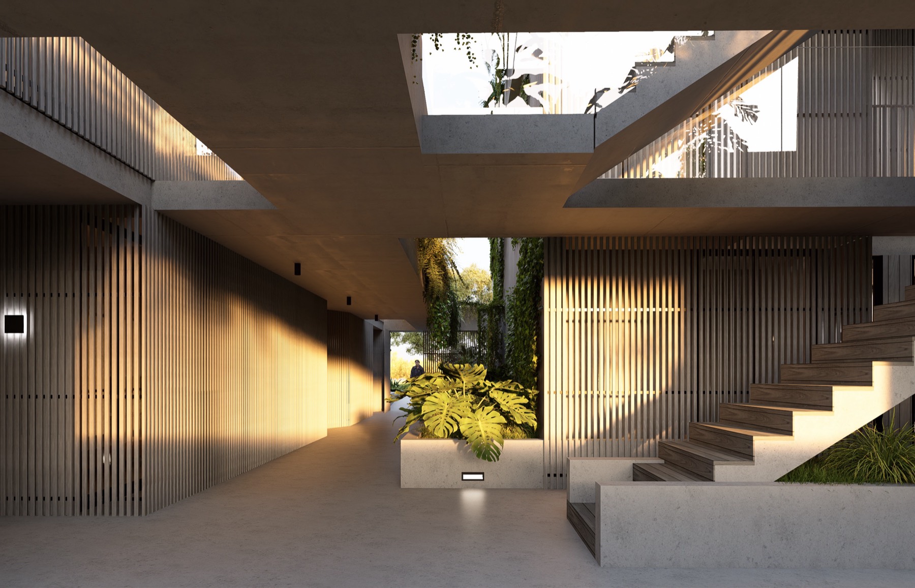Timber batten corridor