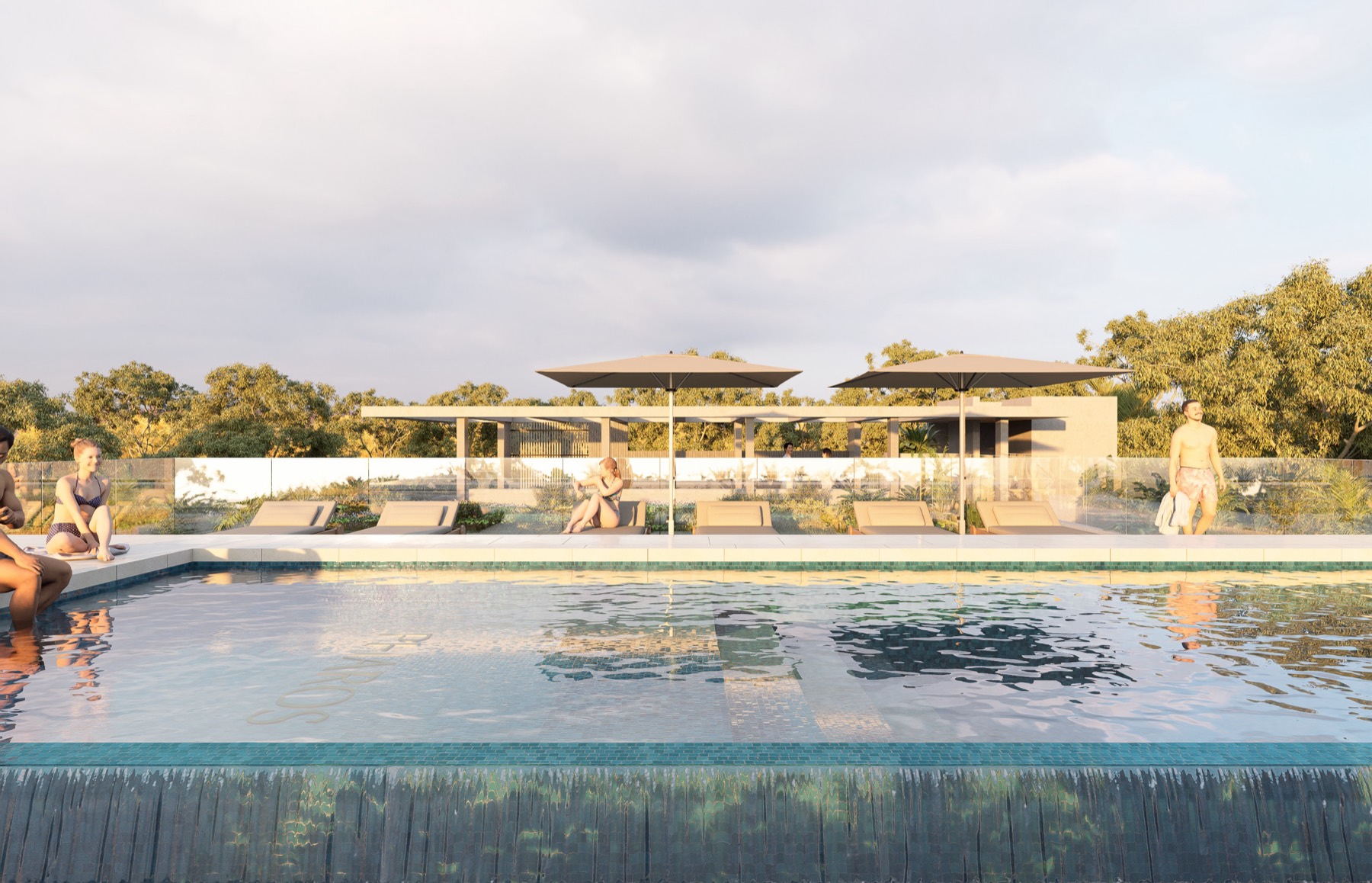 Pool water toward the pavilion